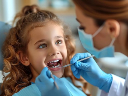 A patient is treated in a dental practice by a dentist, AI generated