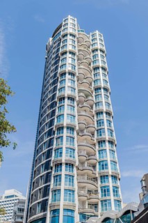 Low angle view of high rise apartment building in Istanbul, Tuerkiye