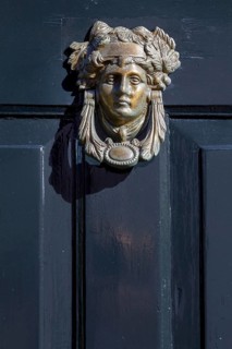 Door knocker on an old front door, Texel, North Sea island, North Holland, Netherlands