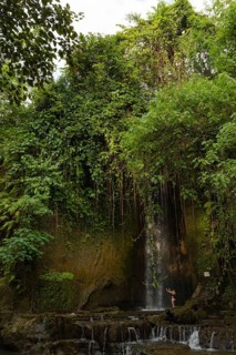 Uma Anyar waterfall, Bali island, Ubud, Indonesia. Jungle, tropical forest, daytime with cloudy sky
