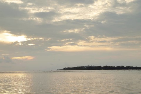 Lombok and Gili Air islands, overcast, cloudy day, sky and sea. Vacation, travel, tropics concept,