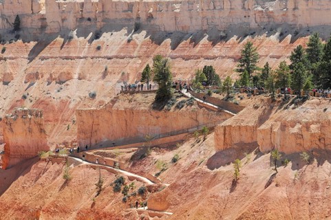 Trails at the canyon rim, Bryce Canyon National Park, Utah, USA, North America