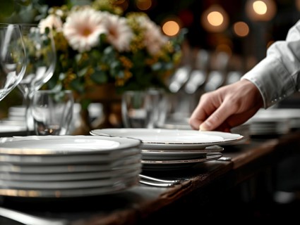 A dedicated waiter decorates the tables in a restaurant, AI generates, AI generated