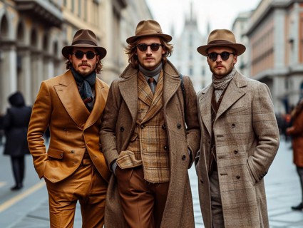Fashion in Italy, men and women posing with new trendy fashion generated in Milan, AI generated