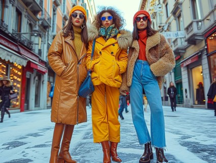 Fashion in Italy, men and women posing with new trendy fashion generated in Milan, AI generated