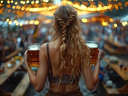 Oktoberfest, beer garden celebrations in the beer tent, AI generated