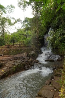 Uma Anyar waterfall, Bali island, Ubud, Indonesia. Jungle, tropical forest, daytime with cloudy sky