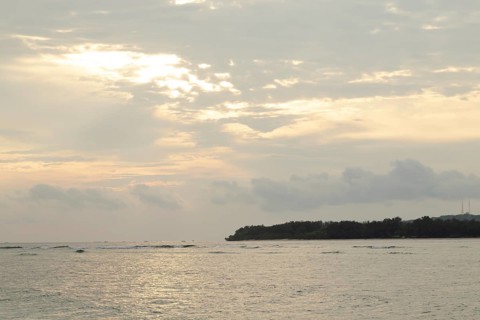 Lombok and Gili Air islands, overcast, cloudy day, sky and sea. Vacation, travel, tropics concept,