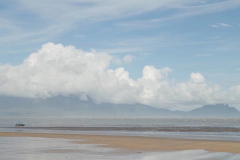 Bako national park, sea sandy beach, sunny day, blue sky and sea. Vacation, travel, tropics
