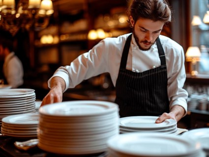 A dedicated waiter decorates the tables in a restaurant, AI generates, AI generated