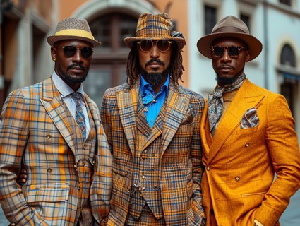 Fashion in Italy, men and women posing with new trendy fashion generated in Milan, AI generated