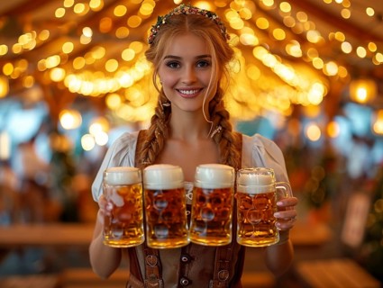 Oktoberfest, beer garden celebrations in the beer tent, AI generated