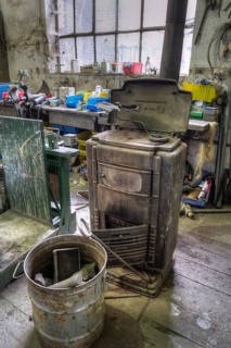 Workshop with coal furnace of a metal powder mill, founded around 1900, Igensdorf, Upper Franconia,