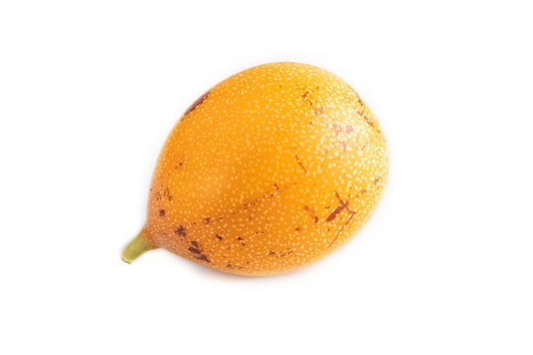Granadilla isolated on white background. Side view. Tropical, healthy food, summer, exotic,