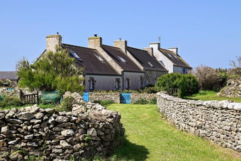 Building and walls of a hamlet, Ouessant Island, Finistere, Brittany, France, Europe