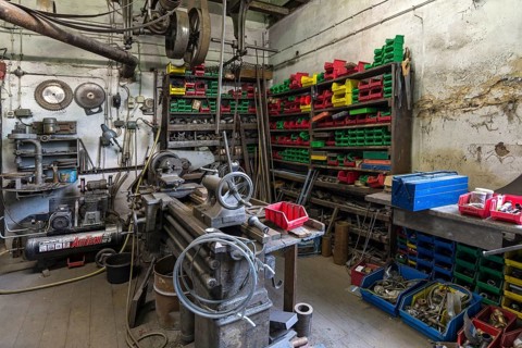 Workshop of a metal powder mill, founded around 1900, Igensdorf, Upper Franconia, Bavaria, Germany,