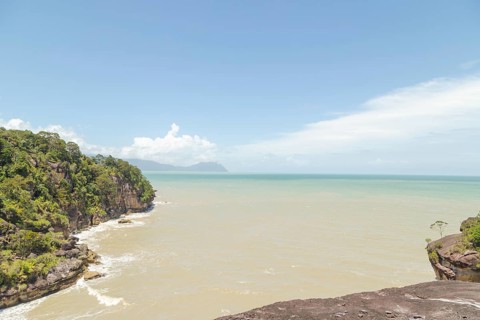 Bako national park, sea sandy beach, sunny day, blue sky and sea. Vacation, travel, tropics