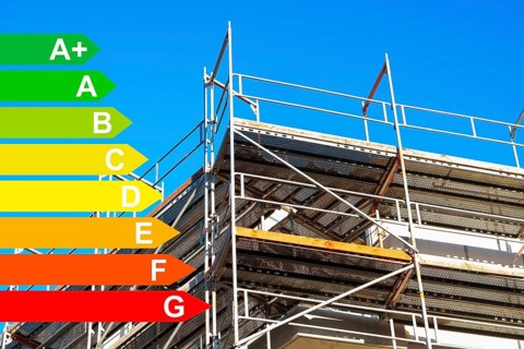 New development area of a residential neighbourhood, graphic with energy efficiency classes for