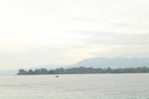 Lombok and Gili Air islands, overcast, cloudy day, sky and sea. Vacation, travel, tropics concept,