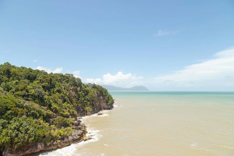 Bako national park, sea sandy beach, sunny day, blue sky and sea. Vacation, travel, tropics