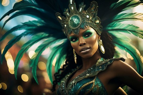 Captivating image capturing the essence of the Rio Carnival, showcasing a dancer adorned in an
