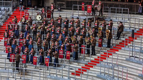 The Hoehenkirchen-Siegertsbrunn brass band plays at the memorial service, funeral service of FC