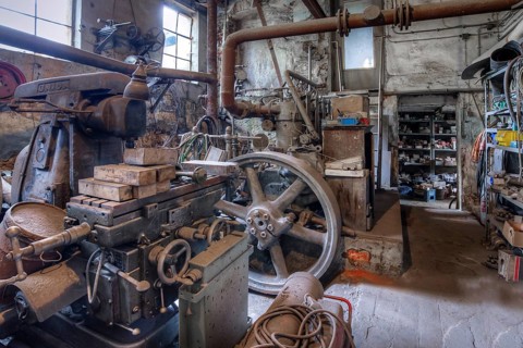 Engine room of a metal powder mill, founded around 1900, Igensdorf, Upper Franconia, Bavaria,
