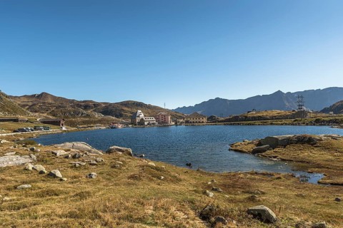 Gotthard Pass, plateau at the top of the pass (2106 m) with Lago della Piazza, Canton Ticino,