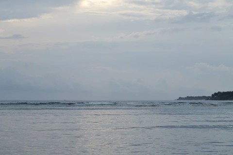 Lombok and Gili Air islands, overcast, cloudy day, sky and sea. Vacation, travel, tropics concept,