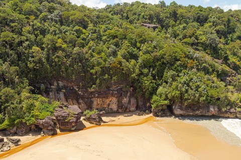 Bako national park, sea sandy beach, sunny day, blue sky and sea. Vacation, travel, tropics