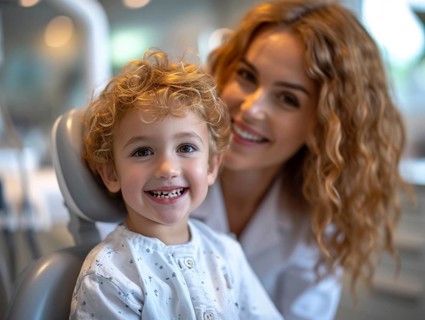 A patient is treated in a dental practice by a dentist, AI generated