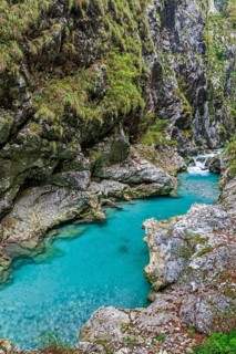 River flows through gorge, turquoise water, canyon, summer, Tolmin Gorge, Triglav National Park,