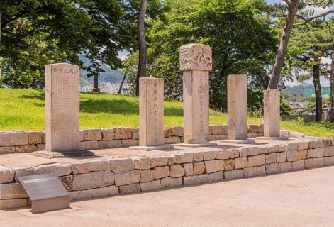 Concrete steles honoring Christian martyrs located in Hongseongeup, South Korea, Asia