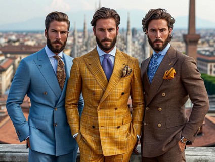 Fashion in Italy, men and women posing with new trendy fashion generated in Milan, AI generated