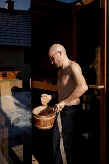 Man taking a sauna
