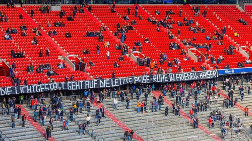 Banner in honour of Franz Beckenbauer in the south curve, funeral service of FC Bayern Munich for