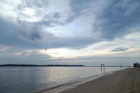 Lombok and Gili Air islands, overcast, cloudy day, sky and sea. Vacation, travel, tropics concept,