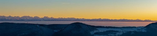Large Alpine panorama with Bernese and French Alps with Wildstrubel, Stockhorn, Dent Blanche and