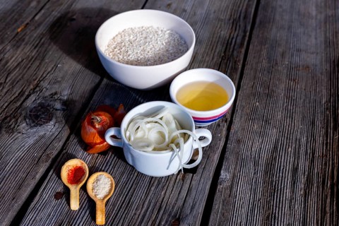 Raw Ingredient to Make the Saffron Rice, Risotto alla Milanese with Parmesan Cheese and White Wine
