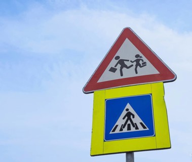 Zebra crossing and school sign