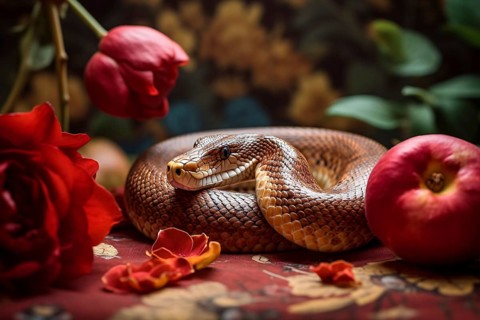 Snake with apple. KI generiert, generiert AI generated