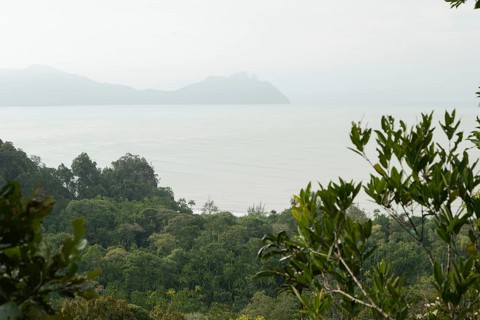 Bako national park, sea sandy beach, overcast, cloudy day, sky and sea. Vacation, travel, tropics