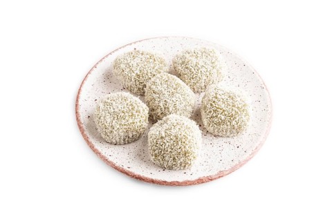 Japanese rice sweet buns mochi filled with pandan jam isolated on white background. side view,