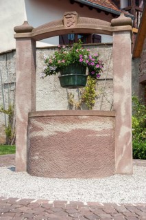 Former fountain at the historic municipal wine press, Westhoffen, Alsace, France, Europe
