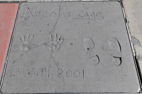 Handprints and footprints of Nicolas Cage, Hollywood Boulevard, Los Angeles, California, USA, North