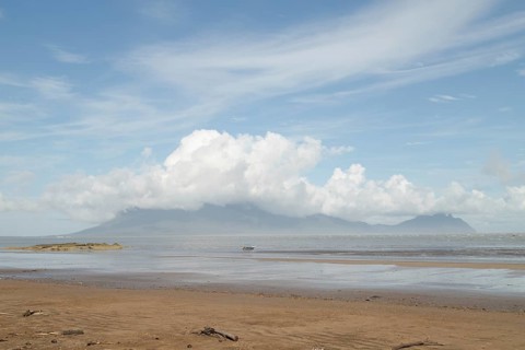 Bako national park, sea sandy beach, sunny day, blue sky and sea. Vacation, travel, tropics