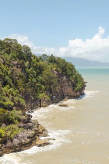 Bako national park, sea sandy beach, sunny day, blue sky and sea. Vacation, travel, tropics