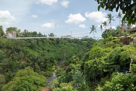 Bridge near Tegenungan waterfall, Bali island, Ubud, Indonesia. Jungle, tropical forest, daytime