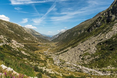 Mountain panorama at the Gotthard Pass, Canton Uri, Switzerland, Europe