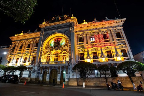 Sucre Bolivia Government building at night